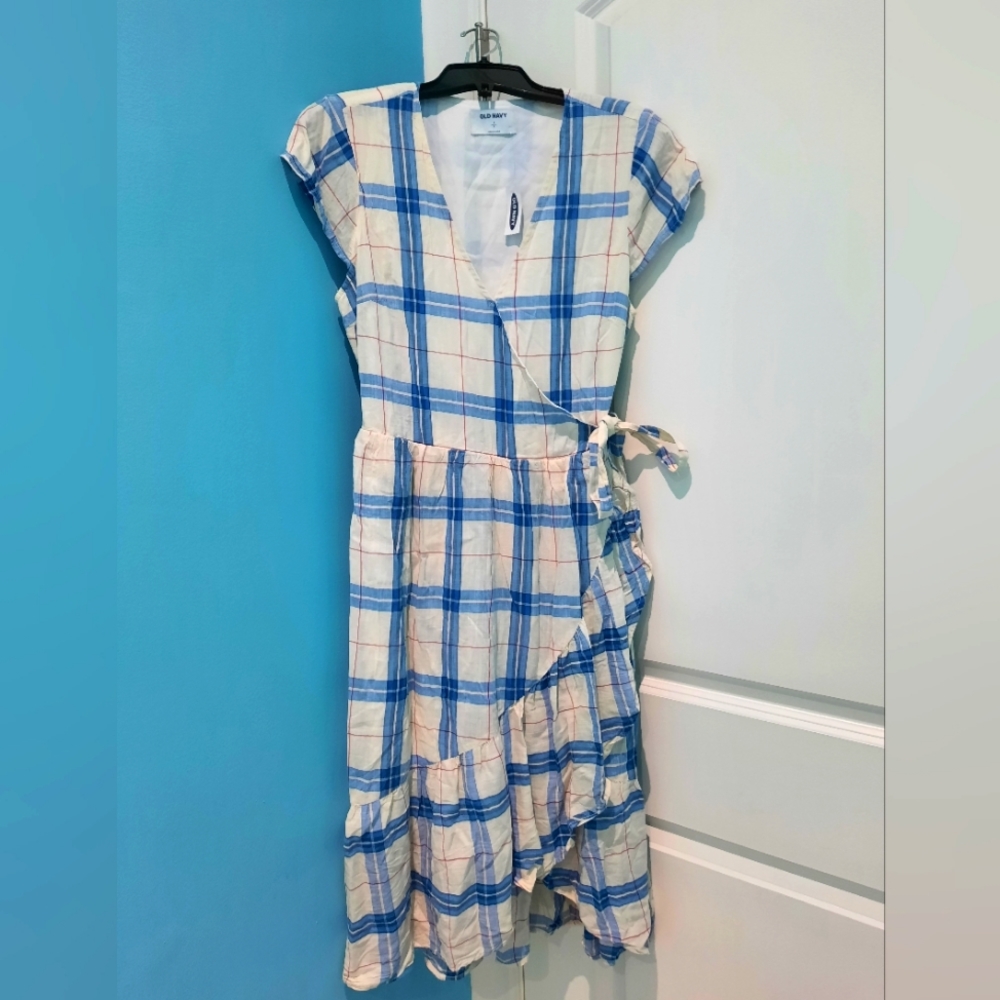 Plaid print wrap dress